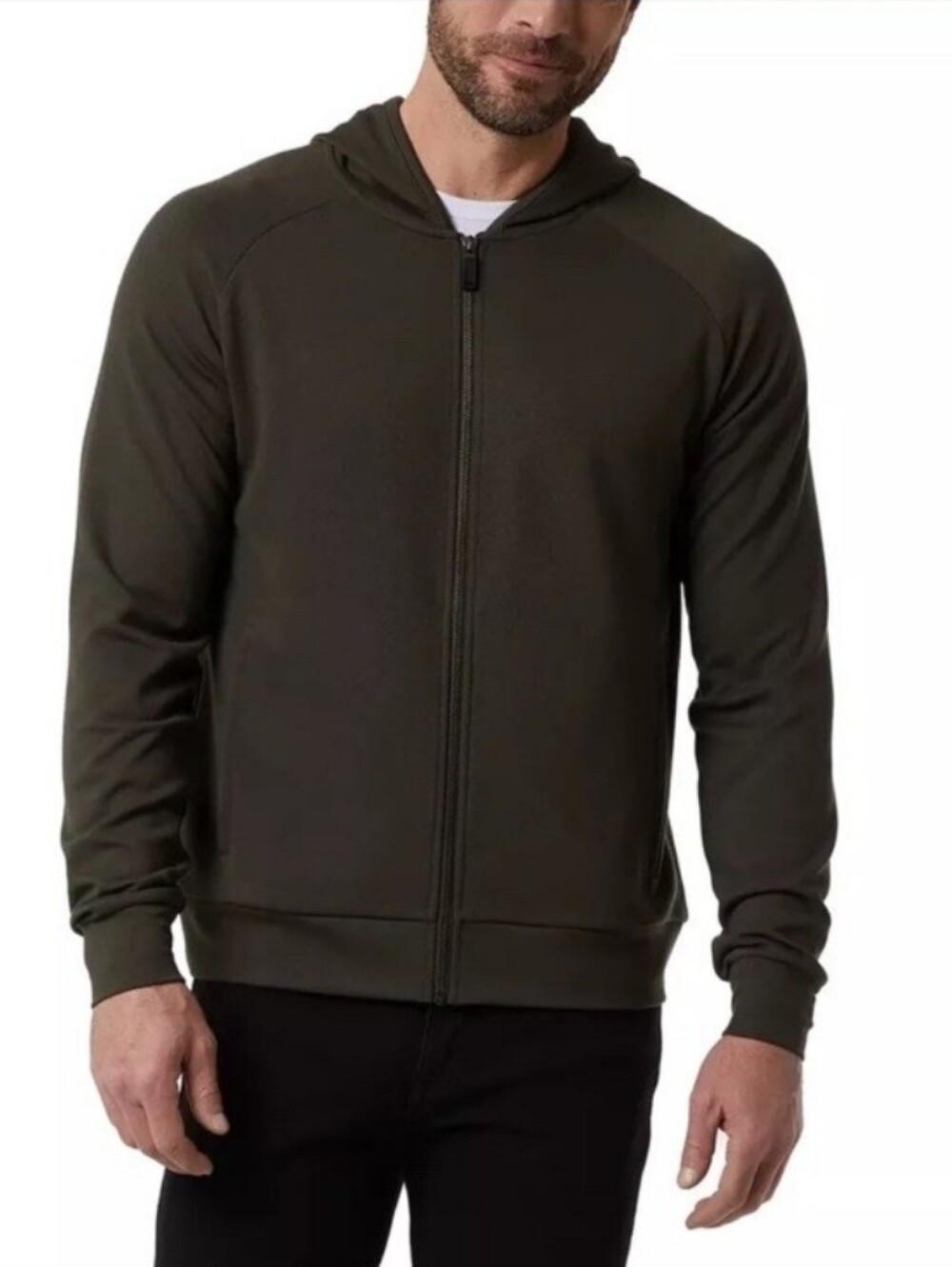 32 Degrees Heat Men's Full Zip Hooded Jacket Brown Green Poly Rayon Sz M